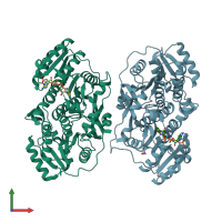 PDB entry 3mje coloured by chain, front view.