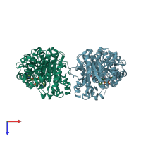 PDB entry 3mje coloured by chain, top view.