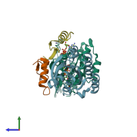PDB entry 3mjh coloured by chain, side view.