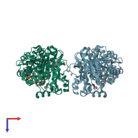 PDB entry 3mjs coloured by chain, top view.