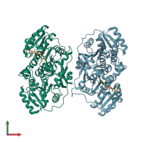 PDB entry 3mjv coloured by chain, front view.