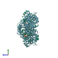 PDB entry 3mjv coloured by chain, side view.