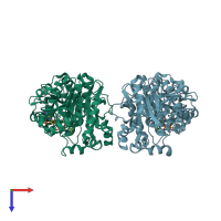 PDB entry 3mjv coloured by chain, top view.