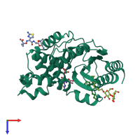 PDB entry 3mke coloured by chain, top view.