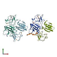 PDB entry 3mkp coloured by chain, front view.