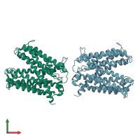 PDB entry 3mkt coloured by chain, front view.