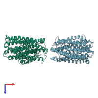 PDB entry 3mkt coloured by chain, top view.