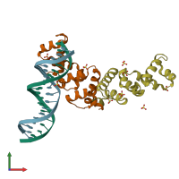 PDB entry 3mkw coloured by chain, front view.