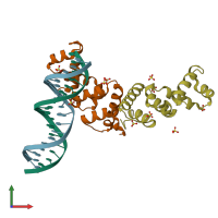 PDB entry 3mky coloured by chain, front view.