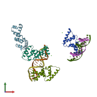 PDB entry 3mkz coloured by chain, front view.