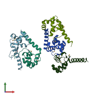 PDB entry 3mlf coloured by chain, front view.
