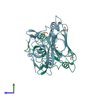 PDB entry 3mlh coloured by chain, side view.