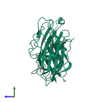 PDB entry 3mlj coloured by chain, side view.