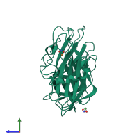 PDB entry 3mlk coloured by chain, side view.