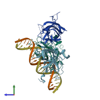 PDB entry 3mln coloured by chain, side view.
