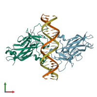 PDB entry 3mlo coloured by chain, front view.