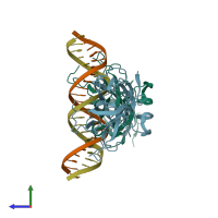 PDB entry 3mlo coloured by chain, side view.