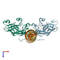 PDB entry 3mlo coloured by chain, top view.