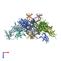 PDB entry 3mlp coloured by chain, top view.