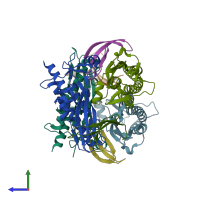 PDB entry 3mlq coloured by chain, side view.