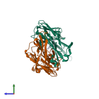 PDB entry 3mlr coloured by chain, side view.