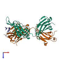PDB entry 3mlr coloured by chain, top view.