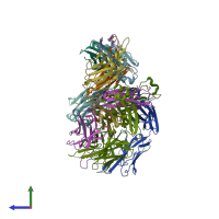 PDB entry 3mlt coloured by chain, side view.