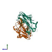 PDB entry 3mlu coloured by chain, side view.