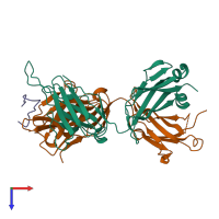 PDB entry 3mlu coloured by chain, top view.