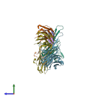 PDB entry 3mlv coloured by chain, side view.