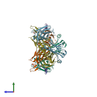 PDB entry 3mlw coloured by chain, side view.