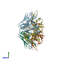 PDB entry 3mlx coloured by chain, side view.