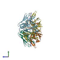 PDB entry 3mly coloured by chain, side view.