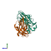 PDB entry 3mlz coloured by chain, side view.