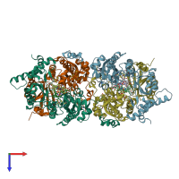 PDB entry 3mma coloured by chain, top view.