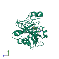 PDB entry 3mmf coloured by chain, side view.