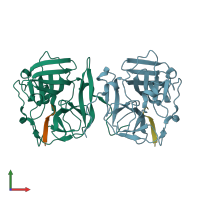 PDB entry 3mmg coloured by chain, front view.