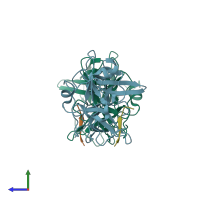 PDB entry 3mmg coloured by chain, side view.