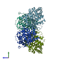 PDB entry 3mmt coloured by chain, side view.