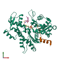 PDB entry 3mn5 coloured by chain, front view.