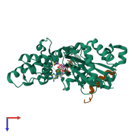 PDB entry 3mn5 coloured by chain, top view.