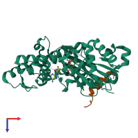 PDB entry 3mn7 coloured by chain, top view.