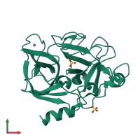 PDB entry 3mnc coloured by chain, front view.