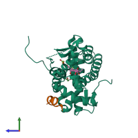 PDB entry 3mne coloured by chain, side view.