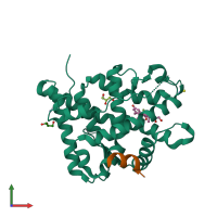 PDB entry 3mno coloured by chain, front view.