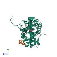 PDB entry 3mno coloured by chain, side view.