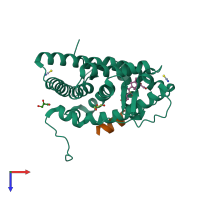 PDB entry 3mnp coloured by chain, top view.