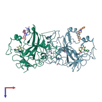 PDB entry 3mo0 coloured by chain, top view.