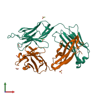 PDB entry 3mo1 coloured by chain, front view.