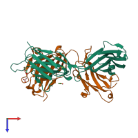 PDB entry 3mo1 coloured by chain, top view.